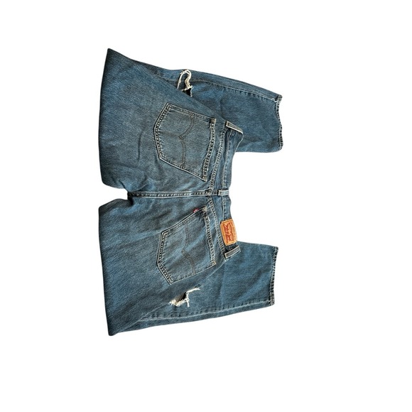 Levis Women's 27 Low Pro Straight Jeans Blue Mid Rise Distressed Denim - Picture 3 of 7